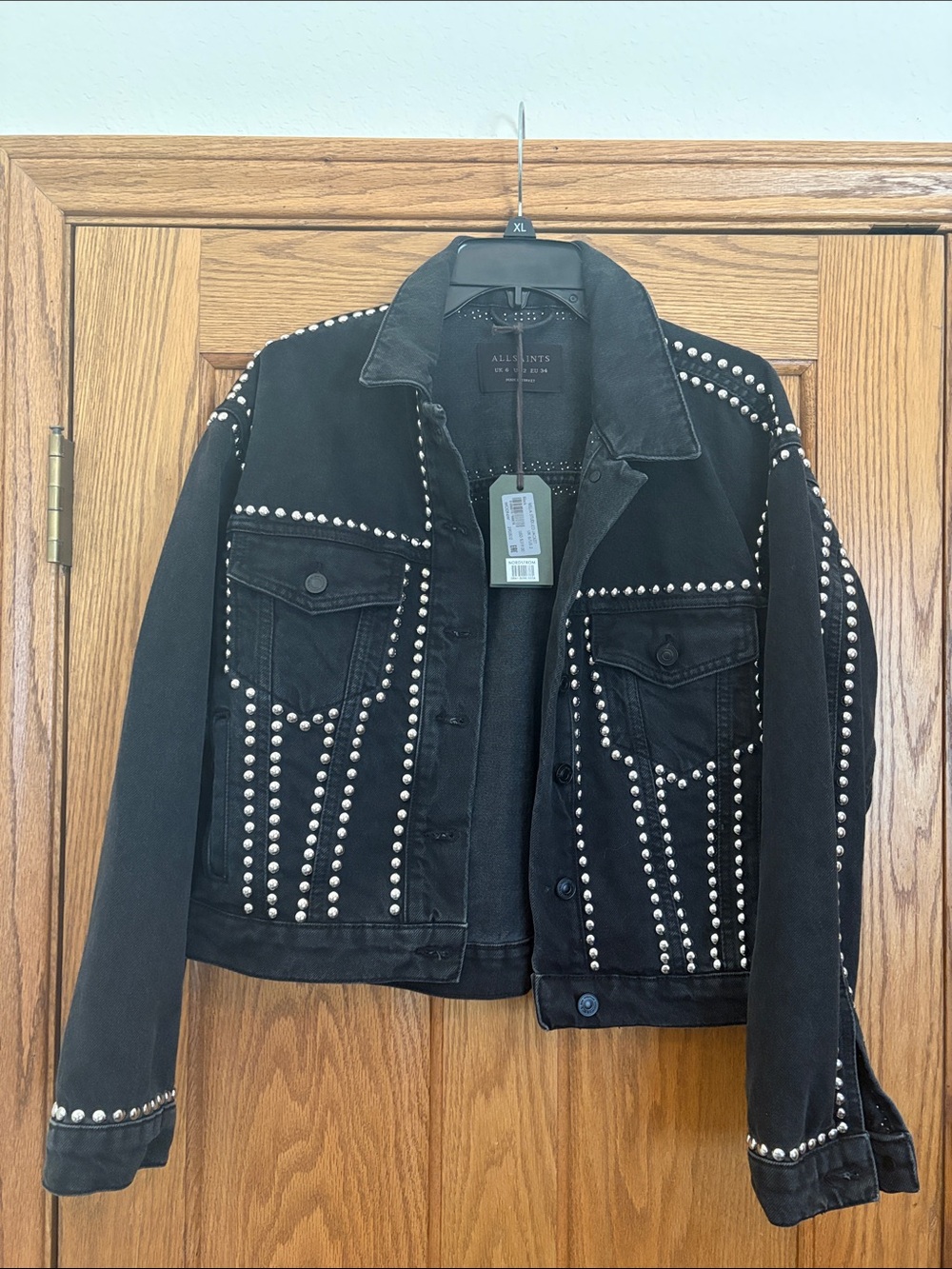 All Saints Black Studded Denim Trucker Jacket - Picture 3 of 4